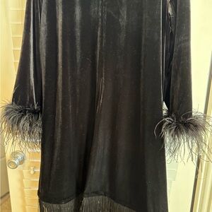 Eliza J Black Velvet Dress with Feather Accents and Fringe